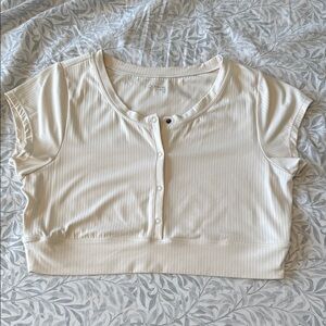 Aerie Offline Cream Ribbed Button-Front Crop Top